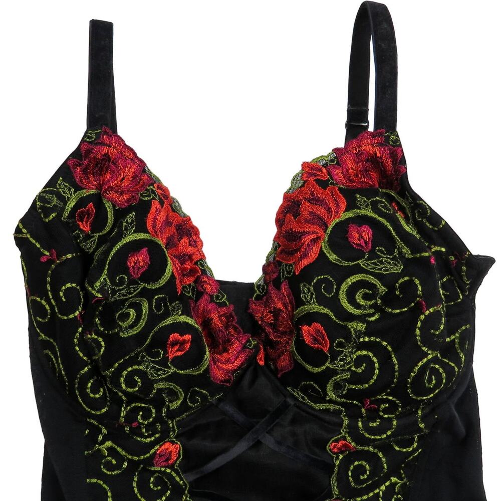 Pretty Secrets 90s Vintage Corset Black Sexy Rose Floral Romantic Corset 36E - Picture 3 of 10